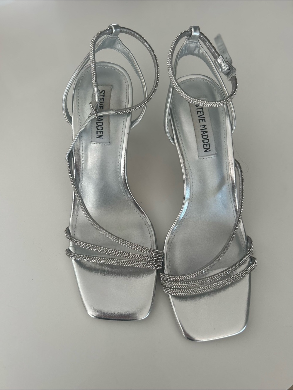 Steve Madden Metallic Silver Strappy Heeled Sandals